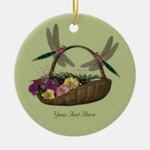 Ornement En Céramique Panier de libellules de fleurs Ornament