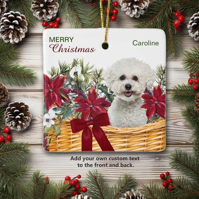 Ornement En Céramique Panier de Noël Poinsettia Bichon Frise (Créateur téléchargé)