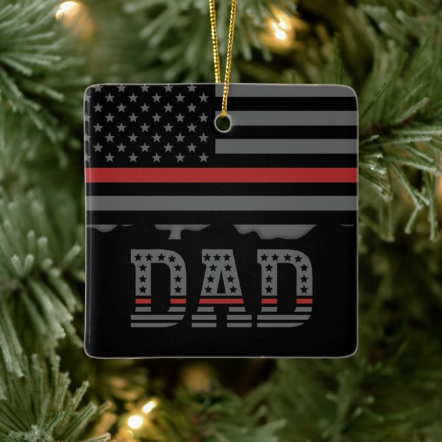 Ornement En Céramique Papa Thin Red Line Pompier papa Cadeaux (Arbre)