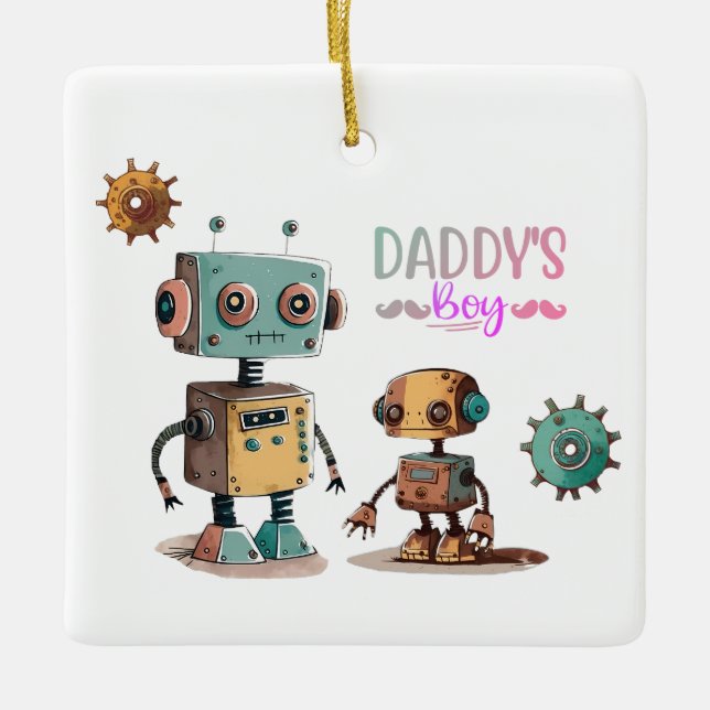 Ornement En Céramique "Papa's Boy" Robots design (Devant)