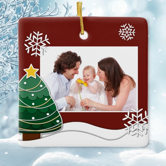 Ornement En Céramique Papecut Snowflakes Christmas Tree Family Photo (Créateur téléchargé)