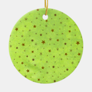 Ornement En Céramique Papier vert Abstrait aux étoiles brillantes d'or