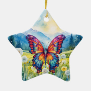 Ornement En Céramique Papillon Bleu Orange ailes