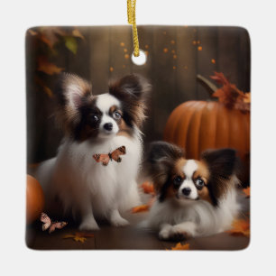 Ornement En Céramique Papillon Chien de Chien Automne Délice Citrouille