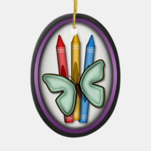 Ornement En Céramique Papillon et crayons - cadeau pour l'ornement