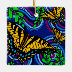 Ornement en céramique papillon jaune