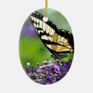 Ornement En Céramique Papillon jaune et noir sur lavande