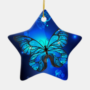 Ornement En Céramique Papillon Morpho sur fond sombre