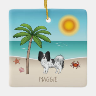 Ornement En Céramique Papillon noir et blanc Chien Plage tropicale d'été