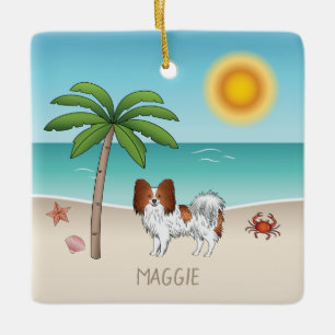Ornement En Céramique Papillon Rouge Et Blanc Plage Été Tropicale