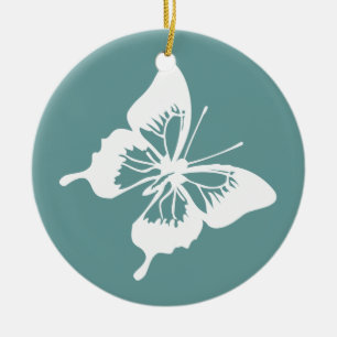 Ornement En Céramique Papillon Turquoise et blanc