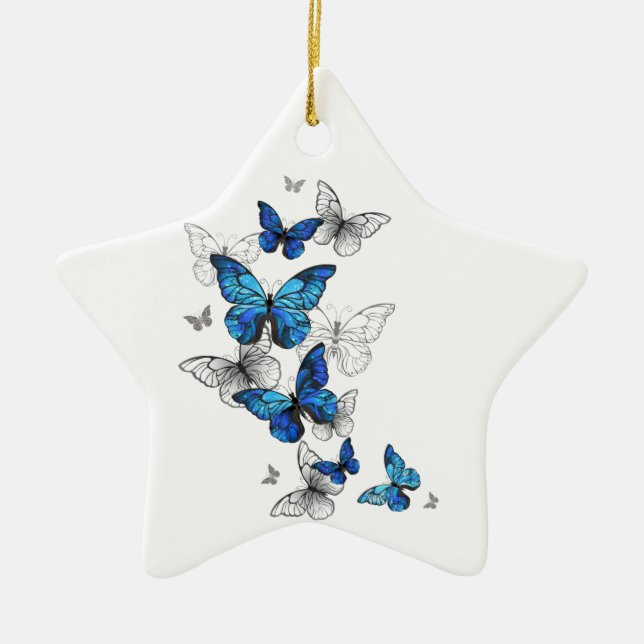Ornement En Céramique Papillons volants bleus Morpho (Devant)