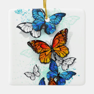 Ornement En Céramique Papillons volants Morpho et Monarch