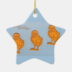 Ornement En Céramique Pâques Salutations poussins en Bleu