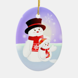 Ornement En Céramique Parent et enfant de bonhomme de neige