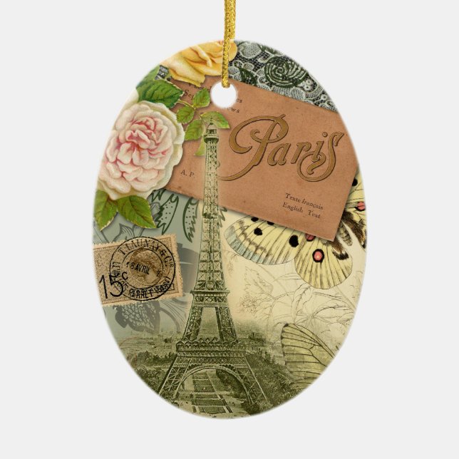 Ornement En Céramique Paris France Art Antique Collage Eiffel Français (Devant)