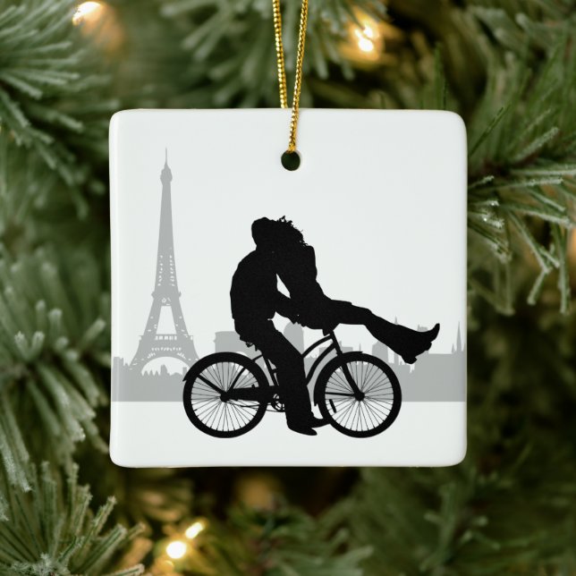 Ornement En Céramique Paris Skyline Tour Eiffel Couple Aimer Noël (Arbre)