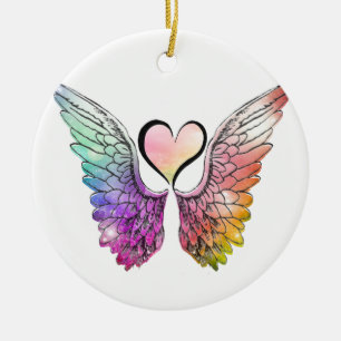 Ornement En Céramique Part - ailes et coeur d'ange