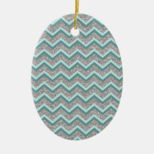 Ornement En Céramique Parties scintillant en argent et ZigZag Turquoise
