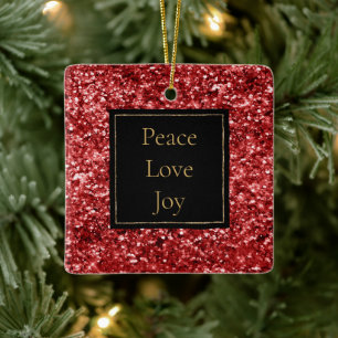 Ornement En Céramique Parties scintillant Rouge Peace Love Joy
