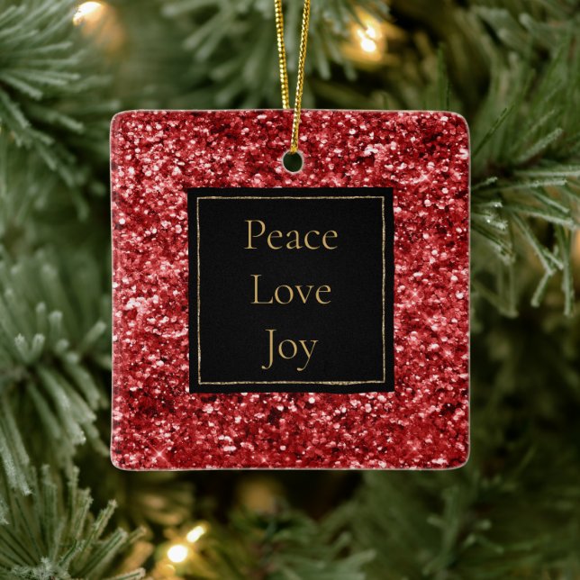 Ornement En Céramique Parties scintillant Rouge Peace Love Joy (Arbre)