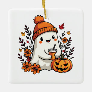 Ornement En Céramique Pastel Automne Kawaii Fantôme Automne Citrouille É