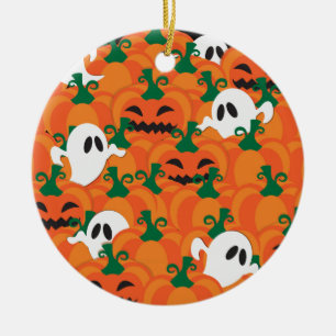 Ornement En Céramique Patch Citrouille Haunted Halloween Ghosts