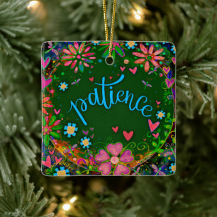 Ornement En Céramique Patience florale amusante Plutôt Coeur Inspirivée