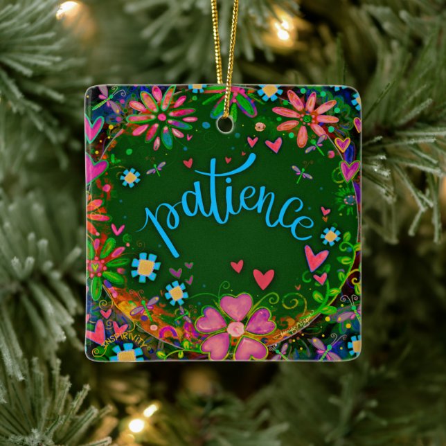Ornement En Céramique Patience florale amusante Plutôt Coeur Inspirivée (Arbre)