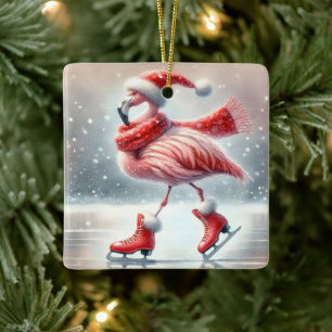 Ornement En Céramique Patinage sur glace Flamant rose rose