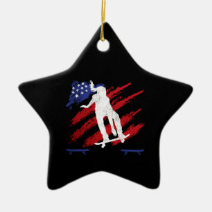 Ornement En Céramique Patriotique États-Unis Skateboard féminin