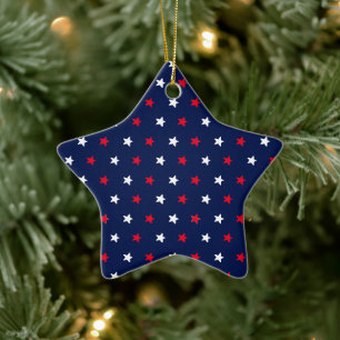 Ornement En Céramique Patriotique rouge bleu marine étoiles Noël