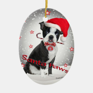 Ornement En Céramique Pattes de Boston Terrier père Noël
