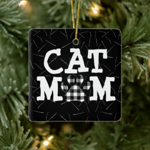 Ornement En Céramique Pawprint maman chat avec poils de chat