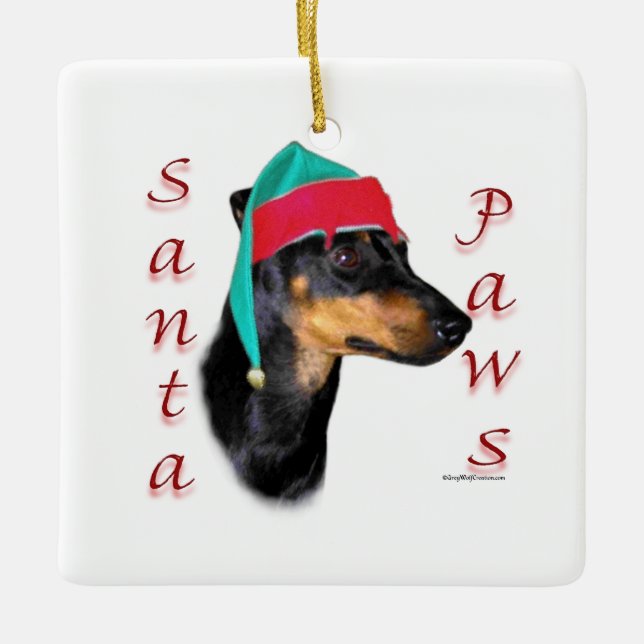 Ornement En Céramique Paws de Manchester Terrier Père Noël (Devant)