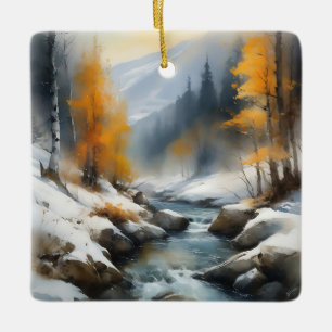 Ornement En Céramique Paysage de rivière d'hiver serein