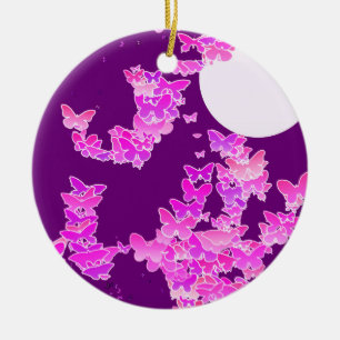 Ornement En Céramique Paysage lunaire avec papillons - orchidée, améthys