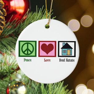 Ornement En Céramique Peace Love Immobilier Funny Realtor Noël