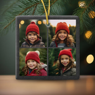 Ornement En Céramique Peace Love Joy Holiday Chalkboard Photo Collage