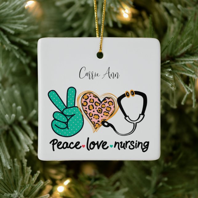 Ornement En Céramique Peace Love Nursing Personnalisé (Arbre)