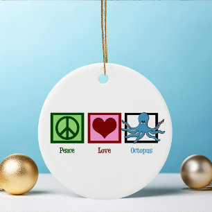 Ornement En Céramique Peace Love Octopus bleu