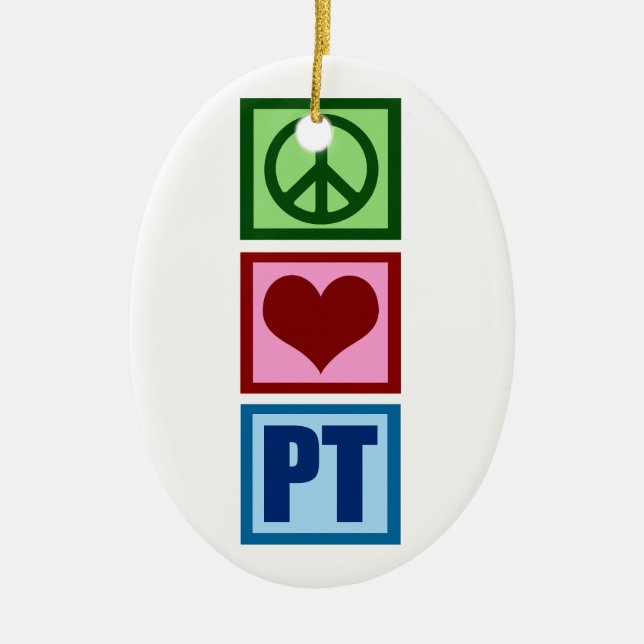 Ornement En Céramique Peace Love PT physiothérapeute Noël (Devant)