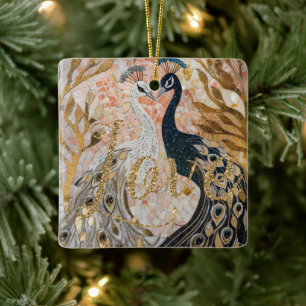 Ornement En Céramique Peacocks Gold Parties scintillant Love Blush Rose