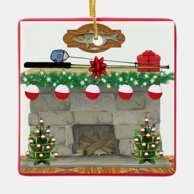 Ornement En Céramique Pêche Fire Place Bobber Lights Noël (Devant)