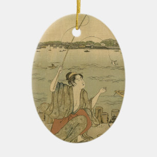 Ornement En Céramique Pêcheurs Japonais