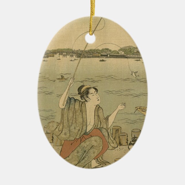 Ornement En Céramique Pêcheurs Japonais (Devant)