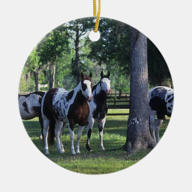 Ornement En Céramique Peignez les chevaux dans les arbres (Devant)