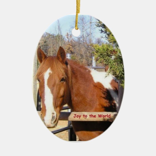 Ornement En Céramique Peignez l'ornement de Noël de cheval : Joie au (Devant)