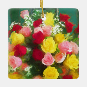 Ornement En Céramique Peinture Bouquet Rose - Jolie Art Fleur Originale