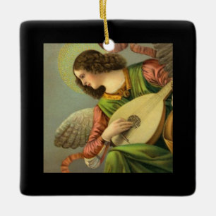 Ornement En Céramique Peinture d'ange avec mandoline 